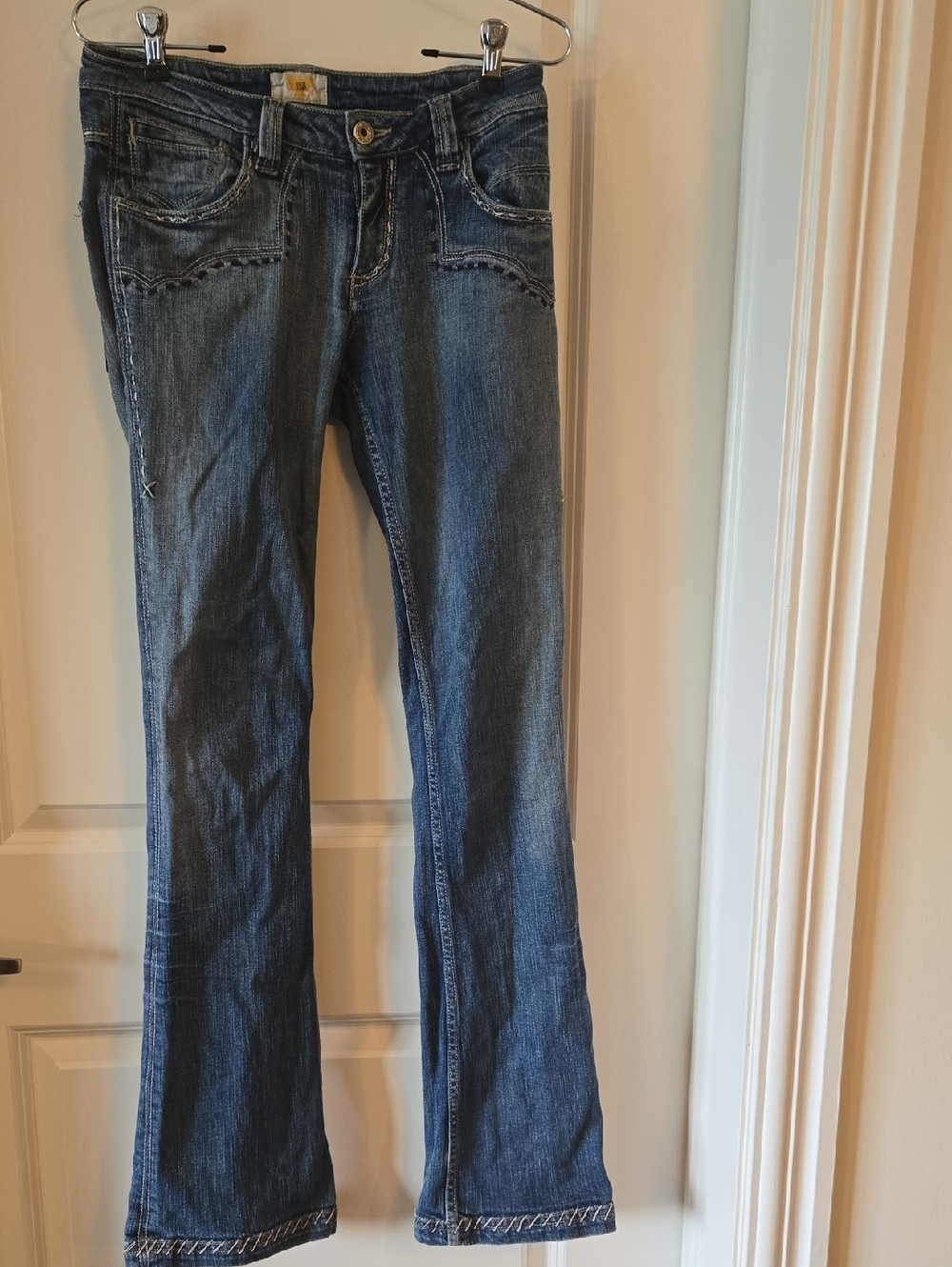 Antik Denim Women's Mid Blue Flared Jeans With Deco